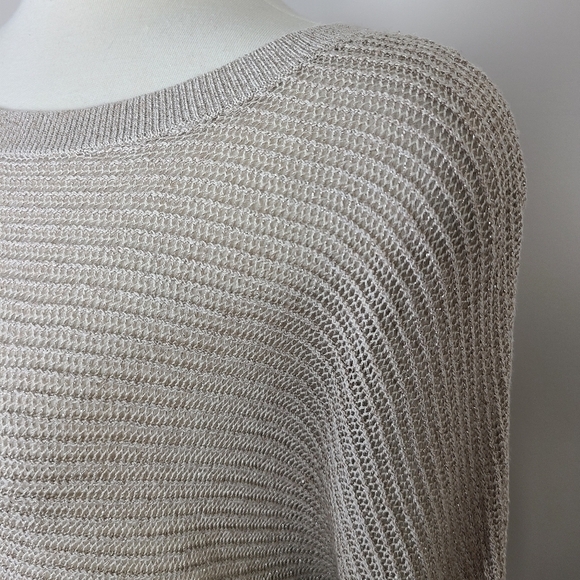 Express Cream Tan & Metallic Dolman Sleeve Knit Semi Sheer Sweater XS - Picture 3 of 16